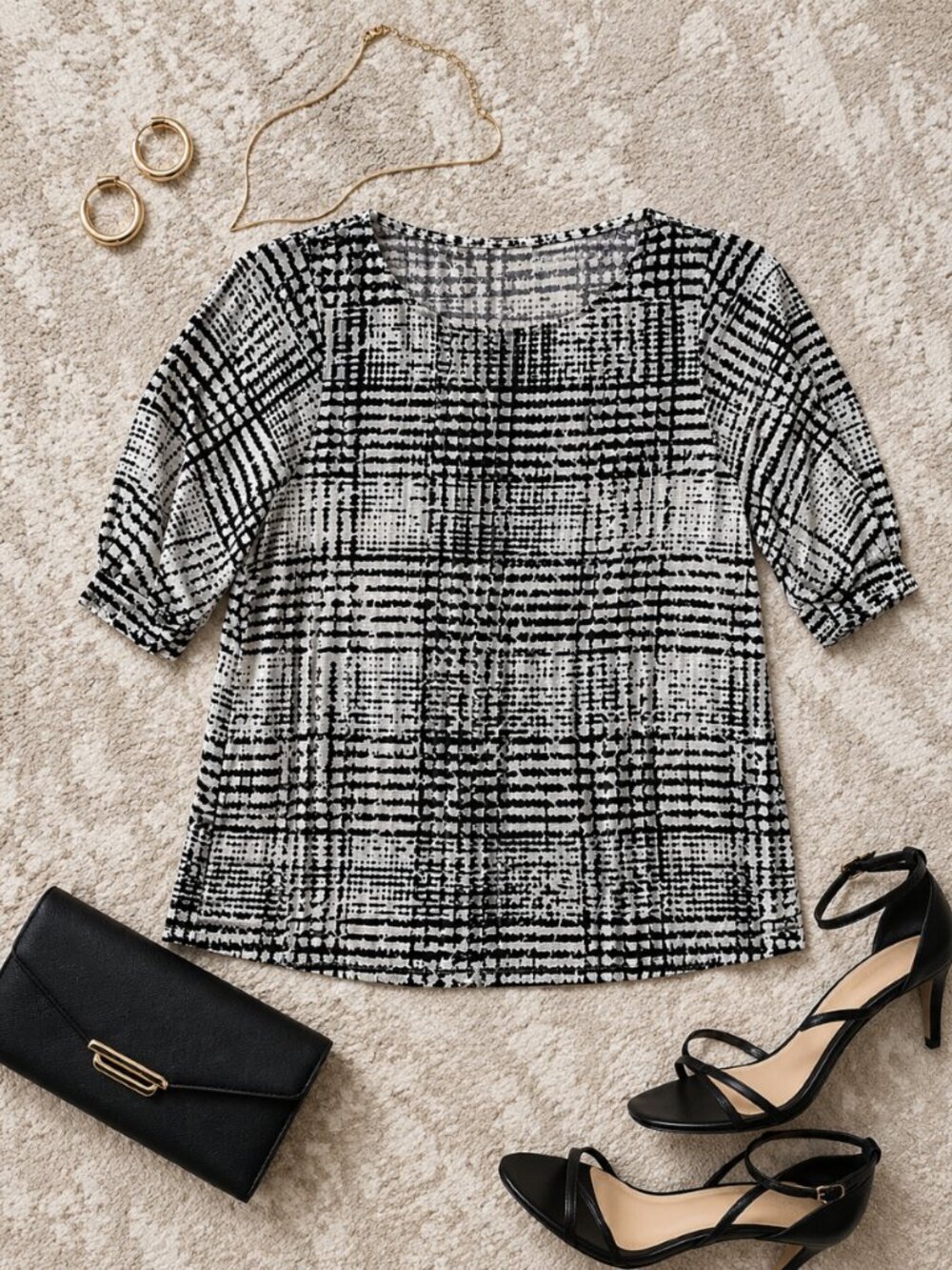 Philosophy Black White Geometric Print Puff Sleeve Top S M L NWT